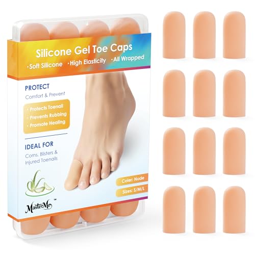 MasterMo 12 Pack Big Toe Gel Caps and Protector, Silicone Toe Bandages Covers - Provide Relief for Missing or Ingrown Toenails, Corns & Blisters - Ideal for Women and Men