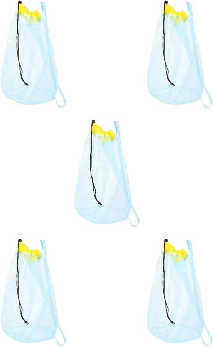 BESTYASH 5pcs Beach Pouch for Kids Mesh Beach Bag Drawstring Lightweight and Durable for Toys and Swimwear