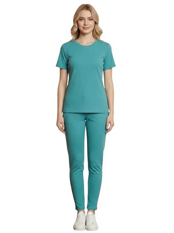 dtr fashion Women's Turquoise Cotton Lycra Blend Solid Lining Tracksuit | Co-ord Set For Women|Track Suit Set For Women-picture-23