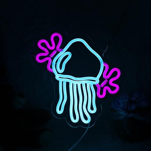 Image of Jellyfish Neon Sign Medusa Neon Light Jellyfish LED Neon Light Up Sign for Room Decor Ocean Style Room Wall Art 10.7 inchx11.4 inch