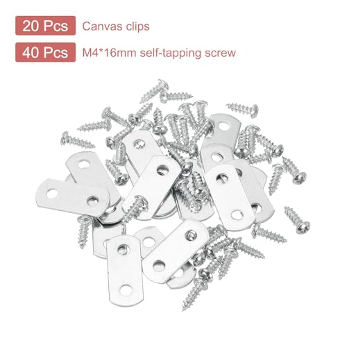 Image of uxcell 20 Pcs 0 /0 Flush Canvas Clips, Picture Framing Mirror Clips Z Shape Canvas Painting Mounting Clips with 2 Mounting Holes with Screws, Silver