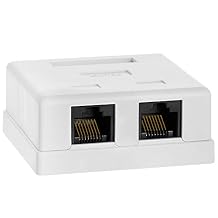 Cmple - 2 Port Cat5e Surface Mount Box, RJ45 Cat5 Dual Port Surface Mount Box for Ethernet Cables, Screws and Double-Side Tape Included, Easy Mount White