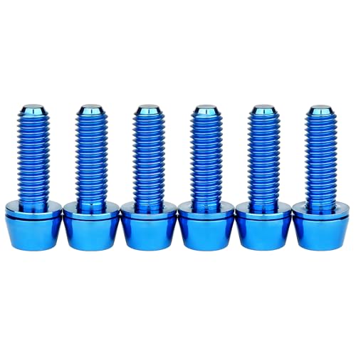 Image of Titanium Ti Allen Hex M5x16 18mm Tapered Head Bolt with Washer Screw for Bicycle Stem Parts Pack of 6 (Blue, M5x16mm)