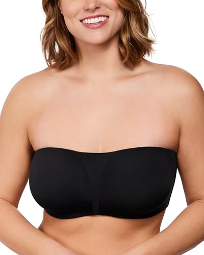 HSIA Strapless Bra for Big Bust Women, Plus Size Full Coverage Bandeau Fiery Bra Anti-Slip Underwire Support for Large Breast, Soft Black, 18DD