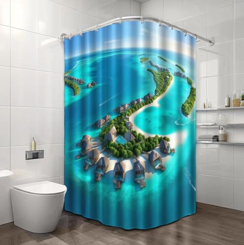 Rideau de douche plage et île en tissu polyester vert jade 180x180 cm - 5