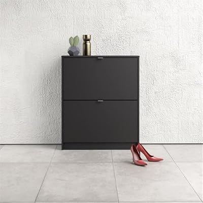 Tvilum Bright 2 Drawer Shoe Cabinet, Black Matte