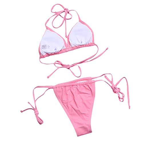 Guccou Women Gothic Bikini Swimsuit Set Y2K Cute Micro Bra Thong Bikini Set Two Piece Goth Skull Swimwear E-Girl Beachwear Bikini Swimsuit (Pink Angel, Small) #TOP5