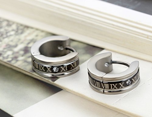 Flongo Men's Celtic Biker Stainless Steel Engraved Roman Numerals Polished Hoop Hinged Earrings, Classic Ear Plugs Huggie Earrings For Men Women #TOP3