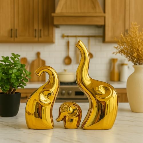 Image of Xtore Elephant Family Home Decor Ceramic Finish Figures - (Set of 3 Piece, Golden)