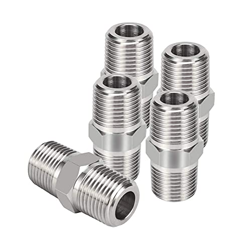 Joywayus Hex Nipple 1/2" NPT Male x 1/2" NPT Male Threaded Stainless Steel 304 Threaded Nipple Pipe Fittings for Brew Kit Home Piping (Pack of 5)