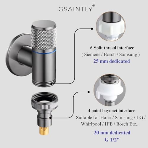 Image of Washing Machine Faucet, Water Spigot with Hose Handle, Washing Machine Tap Dishwasher Angle Valve Laundry Tap(Grey)