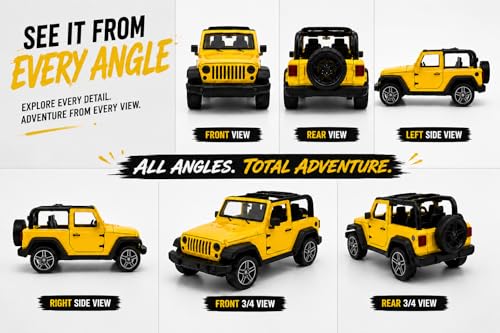 Image of Braintastic Model Diecast Car Toy Vehicle Pull Back Friction with Openable Doors Light & Music Toys for Kids Age 3+ Years (Thar Jeep Small Yellow)