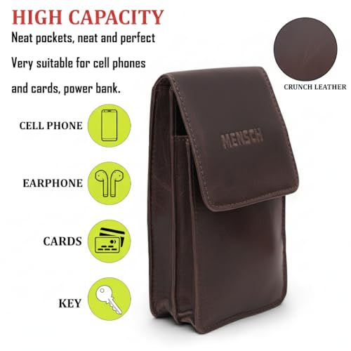 Image of MENSCH Genuine Leather Multifunctional Phone Mobile Pouch Waist Bag with Belt Loop for Accessories, Apple iPhones, Smartphones, Androids Upto 6.7 inch for Daily Use, Travelling for Men & Women (Brown)