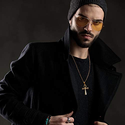3 Pieces Men's Stainless Steel Ankh Pendant Necklace, Black, Gold, Silver4