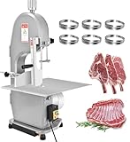 1500W Electric Bone Saw Machine, 0.4-7 Inch Cutting Thickness, 110V Frozen Meat Cutter Machine Commercial Bandsaw, 19x15 Inch Table Sawing for Cutting Chops, Fresh Bone Meat, Beef with 6 Saw Blades