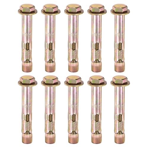 M METERXITY 10-Pack Hex Expansion Bolt, M16x120mm Colored Galvanized Iron-Carbon Steel External Hex Expansion Bolts, Anti-Corrosion Metal Bolt for Concrete/Dry Brick/Block Walls