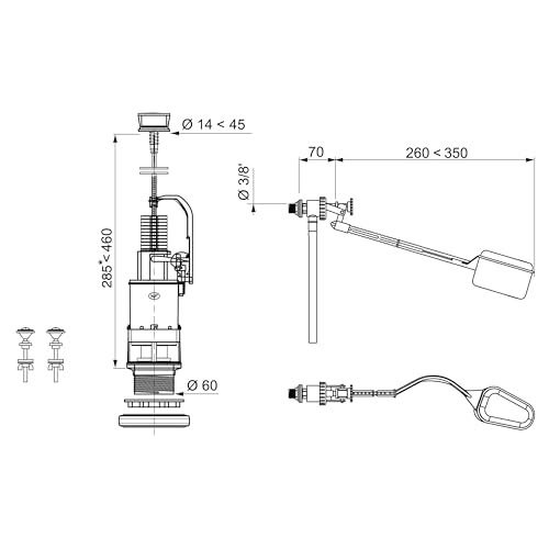 Wirquin 12030301 mechanizm spłukiwania, 1 klamka, z dźwignią, zawór pływakowy
