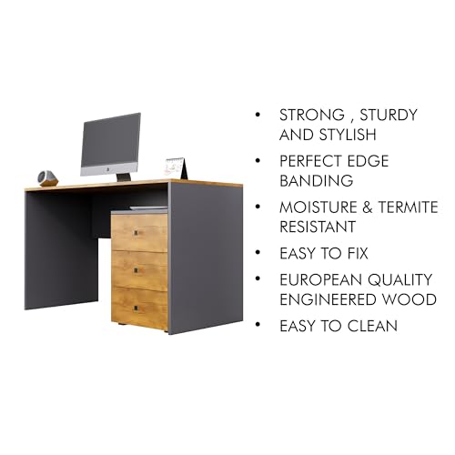 Image of Bniture Wooden Study Table for Home with Bottom Storage | Engineered Wood Study Table with Book Shelf | Multi Purpose Computer Desk for Writing | Laptop Table for Office & Home | Slate Grey