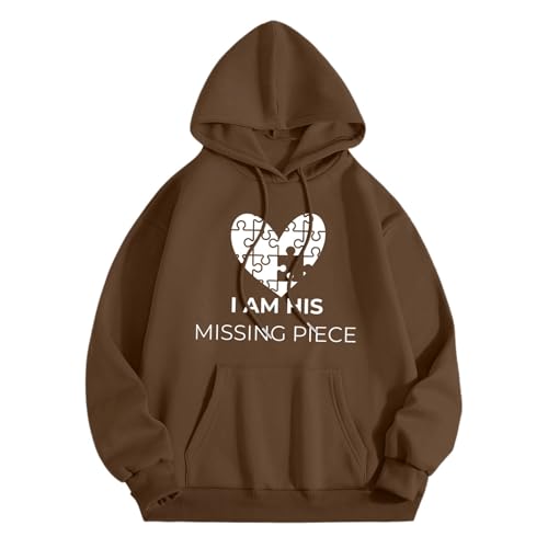 Generisch Sudadera con capucha con el mismo par estampado para hombres y mujeres. Chaqueta de casa, marrón, XXL
