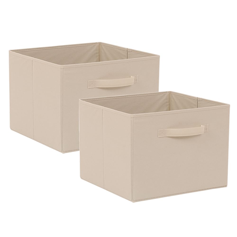 BonChoice Foldable Storage Cubes Boxes with Handle for Home Organization, Fabric Wardrobe Storage Box Organizer Basket Bins for Clothes Toys Towels, Collapsible&Durable (2, Beige, 33x38x33cm)