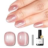 Modelones Pink Cat Eye Gel in bottle with a swatch showing the magnetic effect