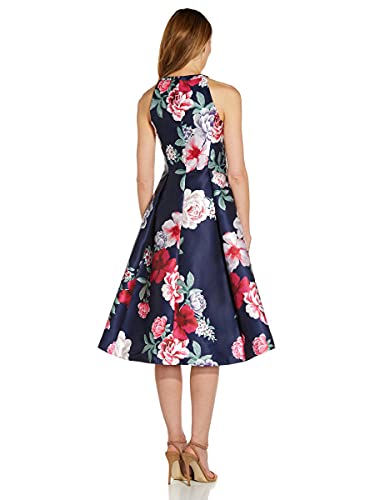 Adrianna Papell Women's Printed Mikado High Low Dress, Navy/Pink Multi, 12 #TOP16