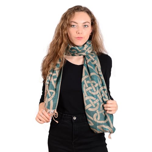Irish Celtic Traditional Pashmina Scarf With Green Celtic Knot Design