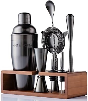 Mint & Mortar Cocktail Shaker Set, 7-Piece Bartender Kit with Stand, 24oz Martini Shaker Bottle Stainless Steel Bar Tools, Home Bar Accessories Drink Mixer, Barware Gift Set