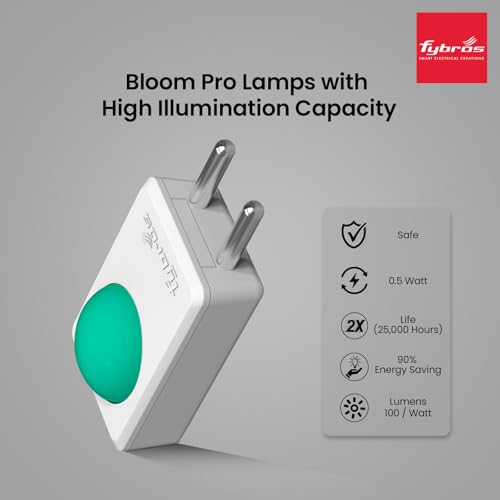 Image of FYBROS Bloom Pro LED Night Lamp | 0.5W | Green Light | Indirect Lighting | 2-Pin Plug | Energy Efficient | Low Power Consumption | Ideal for Bedroom, Kids Room, Hallway | Pack of 1