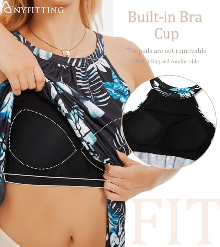 Image of ANYFITTING Summer Dress with Built in Bra Casual Beach Sundress Flowy Halter Mini Short Dresses for Women 2026