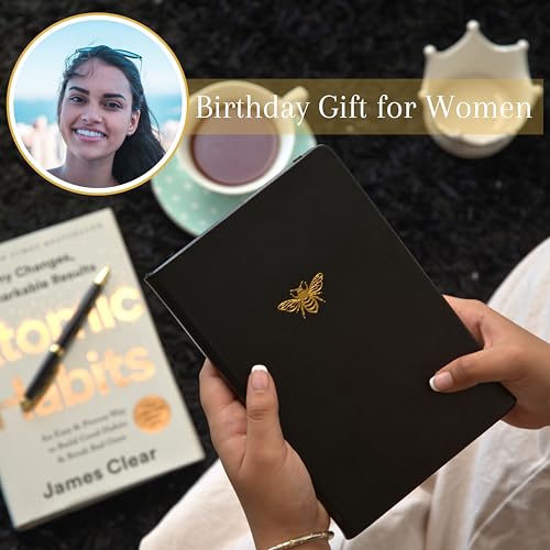 SETTINI Lined Journal, Ideal for Journaling - A5 Vegan Leather Notebook, 192 Archival-Quality Pages, QuillEase Bleed-Free Paper, Inner Pocket & Bookmark - Bee Gifts, Black Bee - Image 3