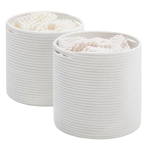 YOUDENOVA Korb Geflochten 2er Pack aus Baumwolle, Spielzeug Aufbewahrung für Kinderzimmer, Aufbewahrungskorb, Übertopf Korb für Wohnzimmer, Schlafzimmer 28(D) x28(H) cm, Weiß YOUDENOVA Korb Geflochten 2er Pack aus Baumwolle, Spielzeug Aufbewahrung für Kinderzimmer, Aufbewahrungskorb, Übertopf Korb für Wohnzimmer, Schlafzimmer 28(D) x28(H) cm, Weiß