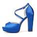 Imagen de Zapatos De Boda con Correa Cruzada En El Tobillo para Mujer para Novia Peep Toe Sandalias De Verano De Satén Tacón Alto Grueso Zapatos De Vestir De Plataforma