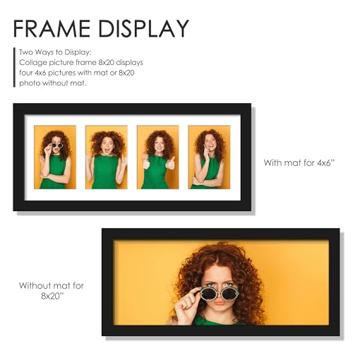 Image of DUENPY 8x20 Collage Picture Frames Display Four 4x6 Picture Collage Wall Decor Wall Hanging or Tabletop Black