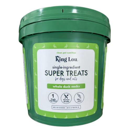 King Lou Pets - Whole Duck Necks for Dogs & Cats - Dehydrated Dog Treats - USA-Made Dental Chews for Dogs - Protein-Rich Collagen Snacks 60 Count