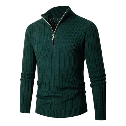 Men's Slim Fit Zip Up Mock Neck Polo Sweaters Lightweight Casual Long Sleeve Sweater Ribbed Knit Pullover Sweaters
