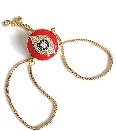 SIFRIMANIA Red Evil Eye Adjustable Sliding Bead Bolo Bracelet Lucky Charms Jewelry for Women of All Ages (Enamel)