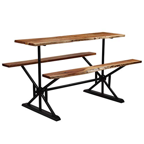 vidaXL Solid Acacia Wood Bar Table with Benches 180x50x107cm Kitchen Furniture