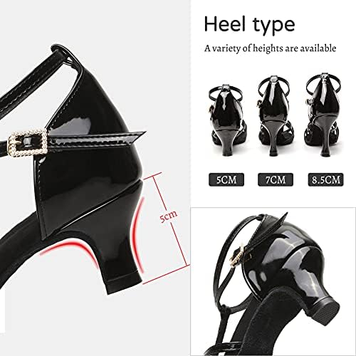HIPPOSEUS Women's Latin Dance Shoes Black T-strap Open Toe Ballroom Salsa Dance Shoes, 8 B(M) US | Image 4