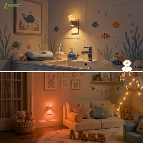 Image of L LOHAS LED Plug in Night Light for Kids, Color Changing LED Night Light | Cute Duck, Dusk to Dawn Sensor, Christmas, Birthday Gift Nightlight for Girls & Kids, Room Decor, 2 Pack