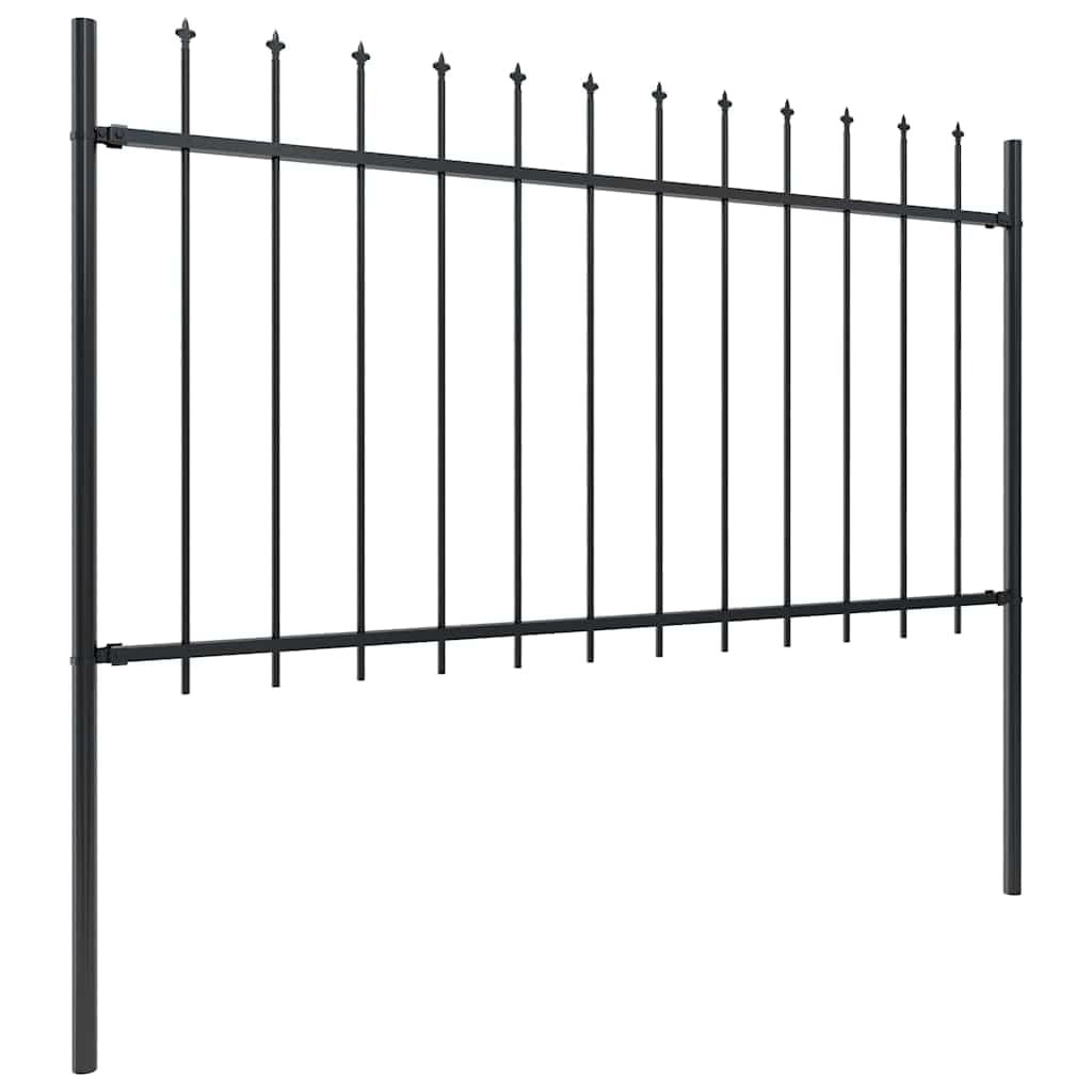 Spear Top Steel Garden Fence 1530x150cm Black Outdoor Decorative Panel with Posts 9 Pack, Security Barrier for Yard Walkway Flower Bed Durable Powder Coated
