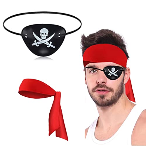Cimown Accessoires de pirate 2 pièces - Costume de capitaine de pirate - Chapeau de pirate Patch pour les yeux de pirate - Halloween Party Cosplay Dress Up pour hommes, femmes