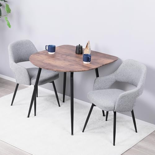 Mirai-Showダイニングテーブルセット 2人用 半円 3点セット 北欧 壁付け 80cm幅 2人掛け ダイニングチェア 回転式 2脚セット 肘付き おしゃれ カフェテーブルセット 丸型 二人用 イス 椅子 食卓テーブル 木目調 コンパクト (ブラウン