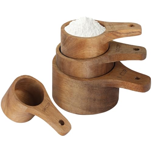 Juego de 4 vasos medidores de madera de acacia miniatura 1