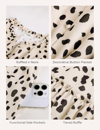 GRACE KARIN Women's Floral Maxi Dress 2026 Fall Long Sleeve V Neck Empire Waist A Line Flowy Dress with PocketOff- White Polka Dots L — view 5