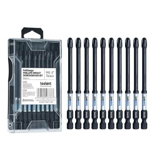 Image of toolant 4 Inch Phillips Bit#3 Magnetic Anti Slip Impact Screwdriver Bits Set,10pcs Insert S2 Steel PH3 Driver Dit Set with CNC Machined Tips for Power Drill
