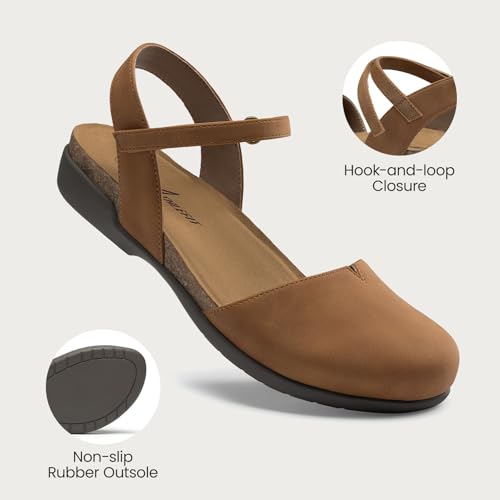 Image of Athlefit Women's Closed Toe Sandals Comfort Cork Footbed Arch Support Flat Sandals