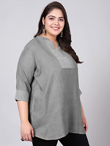 Image of Indietoga Women's Plus Size Embroidered Cotton Linen Tunic Tops (2XL to 10XL)