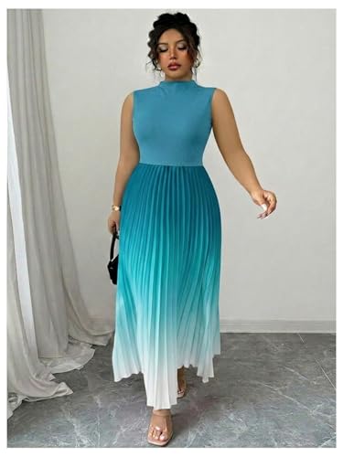 Image of SOLY HUX Women's Plus Size Maxi Dress Ombre Sleeveless Pleated A Line Flowy Long Formal Cocktail Dresses