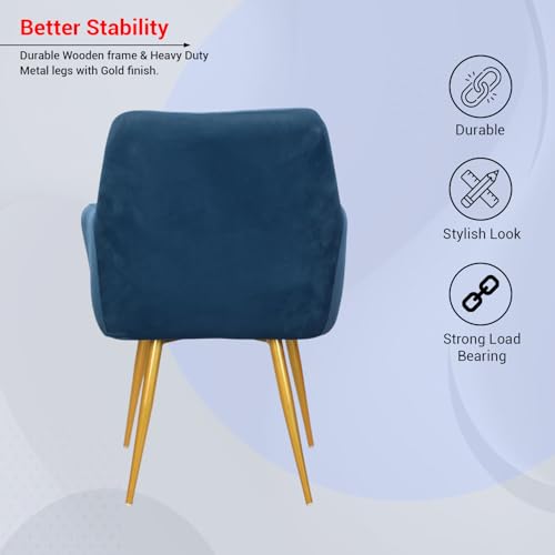 Image of Taboo Velvet Dining Chair Set of 2 | Upholstered Accent Arm Chairs | Soft Cushioned Seat with Backrest | Modern Velvet Fabric Chairs with Metal Legs | Living Room, Bedroom, Cafe & Restaurant| NavyBlue